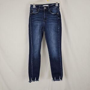 KanCan Jay High Rise Ankle Skinny Jeans Womens 5 / 26 Blue Stretch Fringe Hem